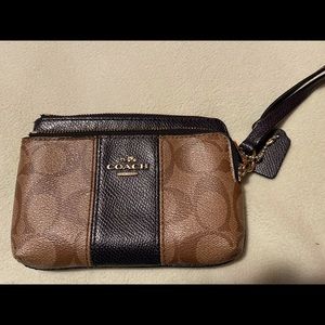 Coach brown and blue zip wristlet double zip